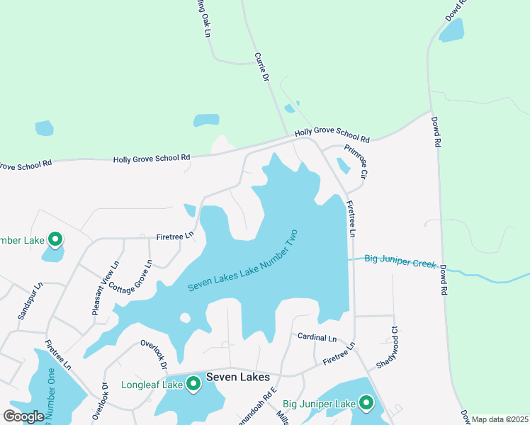map of restaurants, bars, coffee shops, grocery stores, and more near Pinewood Court in Seven Lakes