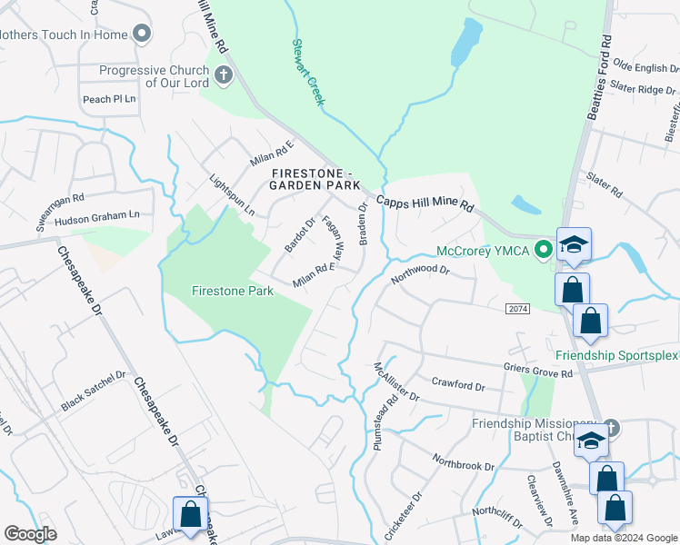map of restaurants, bars, coffee shops, grocery stores, and more near 515 Milan Road East in Charlotte