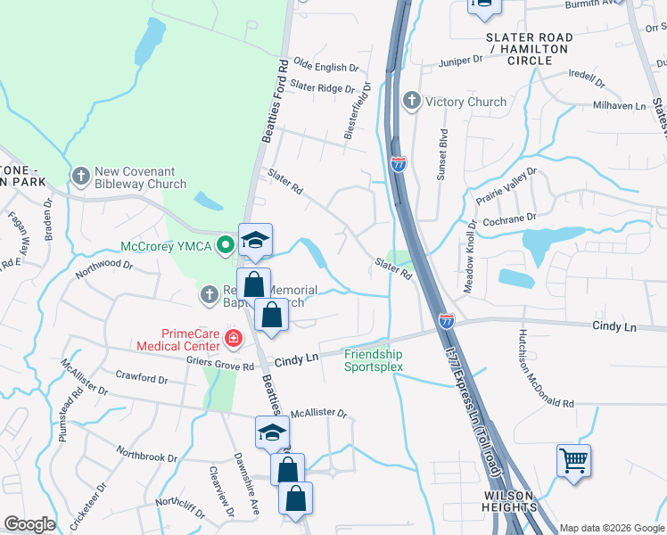 map of restaurants, bars, coffee shops, grocery stores, and more near 3668 Beatties Ford Road in Charlotte