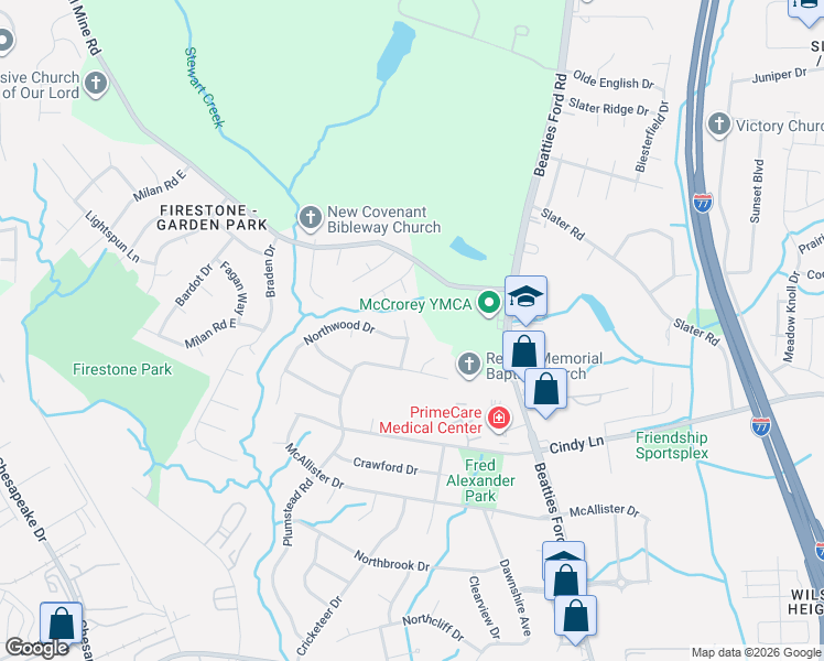 map of restaurants, bars, coffee shops, grocery stores, and more near in Charlotte