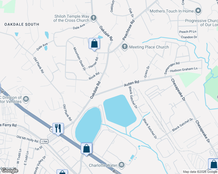 map of restaurants, bars, coffee shops, grocery stores, and more near 1100 Auten Road in Charlotte