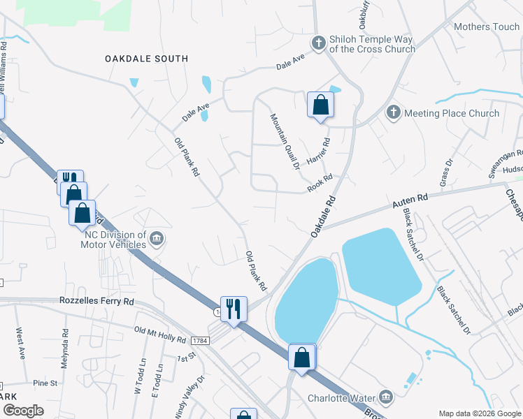 map of restaurants, bars, coffee shops, grocery stores, and more near 515 Rook Road in Charlotte