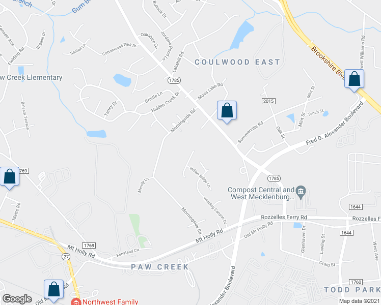 map of restaurants, bars, coffee shops, grocery stores, and more near 737 Wilderness Trail Drive in Charlotte