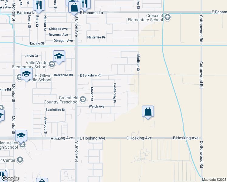 map of restaurants, bars, coffee shops, grocery stores, and more near 514 Vancluse Bay Drive in Bakersfield