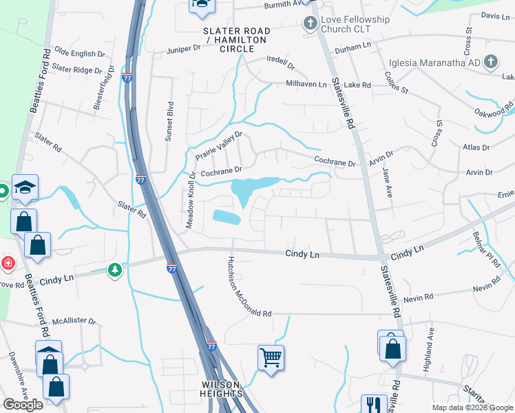 map of restaurants, bars, coffee shops, grocery stores, and more near in Charlotte