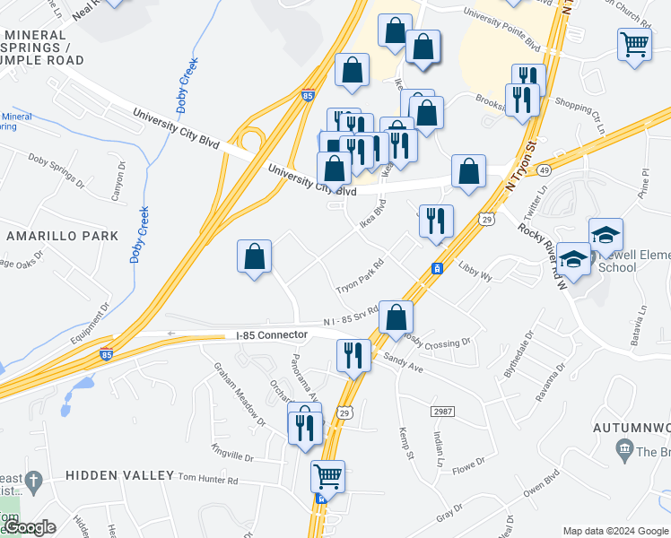 map of restaurants, bars, coffee shops, grocery stores, and more near in Charlotte