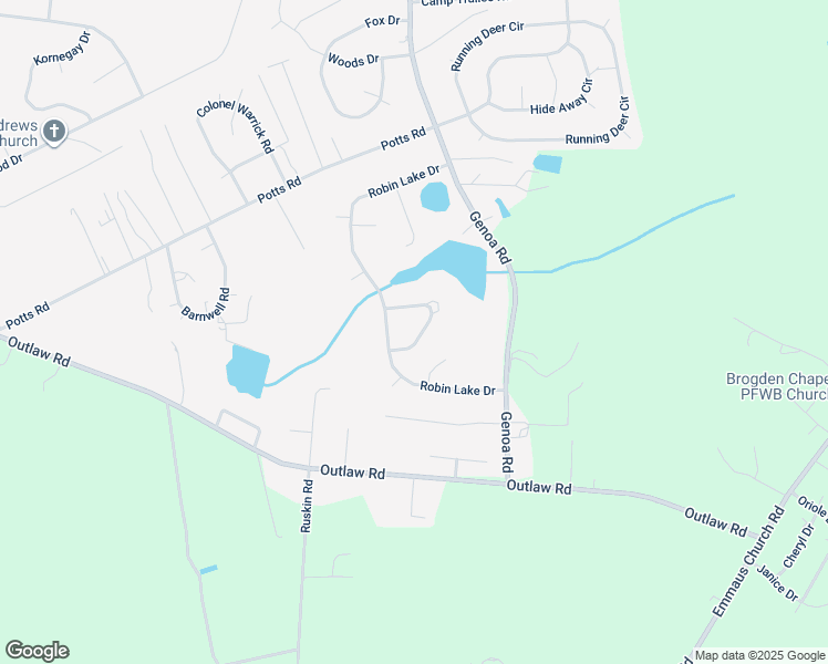 map of restaurants, bars, coffee shops, grocery stores, and more near 105 Lakehurst Drive in Brogden