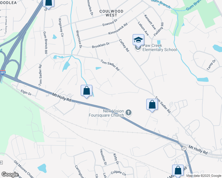 map of restaurants, bars, coffee shops, grocery stores, and more near 405 Leecrest Drive in Charlotte