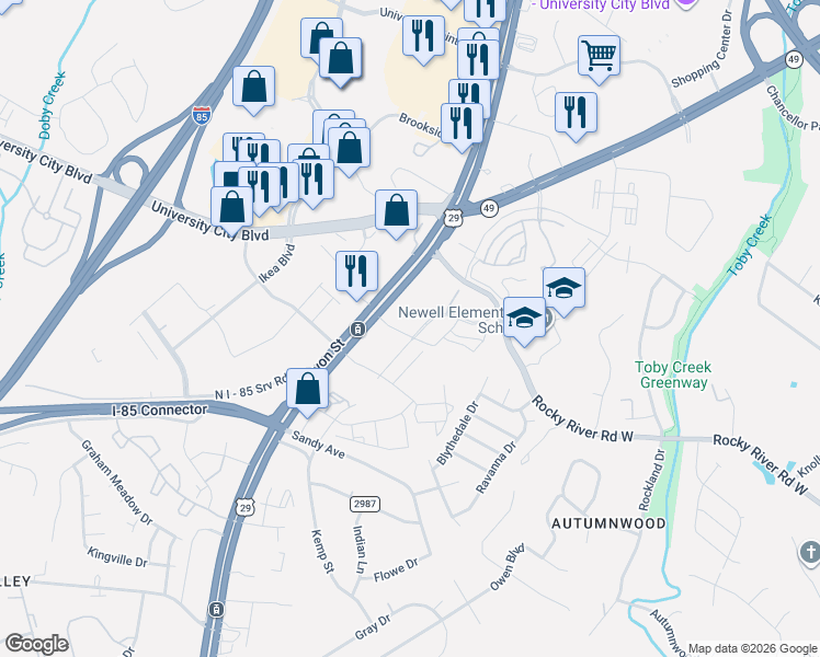 map of restaurants, bars, coffee shops, grocery stores, and more near 8120 Dave McKinney Avenue in Charlotte