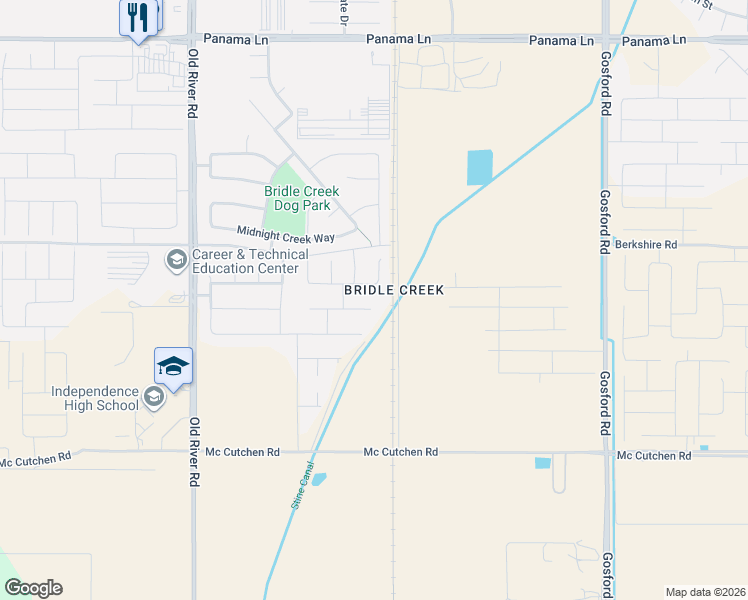 map of restaurants, bars, coffee shops, grocery stores, and more near 7309 Bucking Bronco Court in Bakersfield