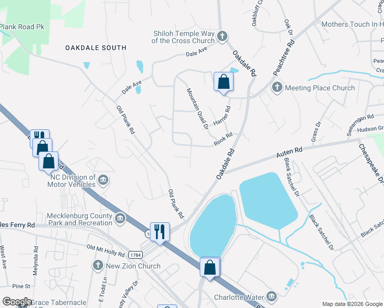 map of restaurants, bars, coffee shops, grocery stores, and more near 507 Rook Road in Charlotte