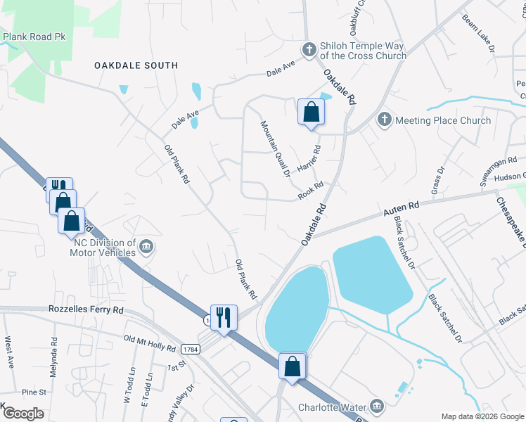 map of restaurants, bars, coffee shops, grocery stores, and more near 507 Rook Road in Charlotte