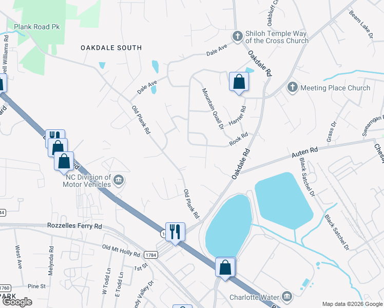 map of restaurants, bars, coffee shops, grocery stores, and more near 609 Rook Road in Charlotte