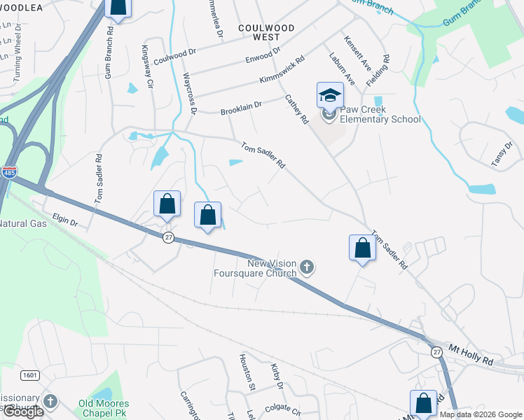 map of restaurants, bars, coffee shops, grocery stores, and more near 405 Leecrest Drive in Charlotte