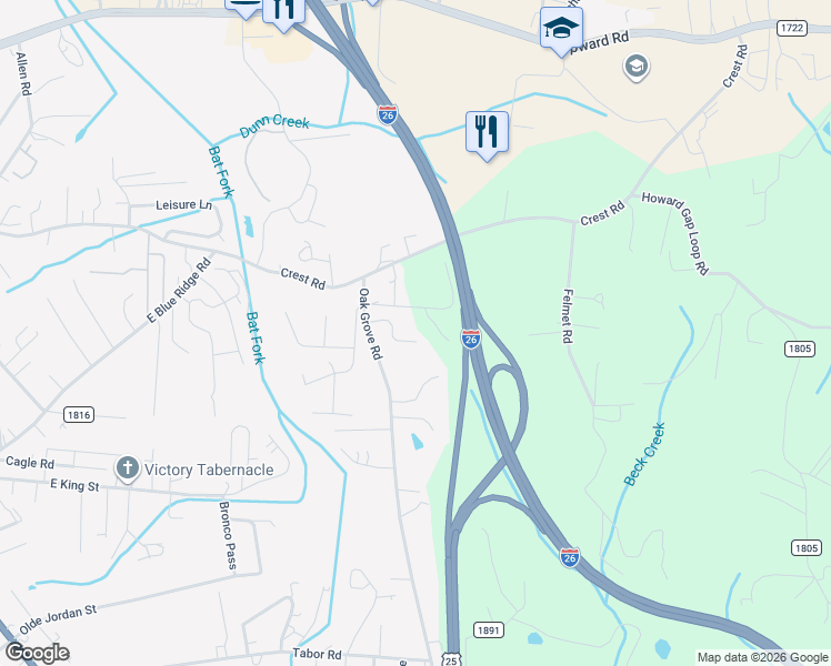 map of restaurants, bars, coffee shops, grocery stores, and more near 149 Victoria Springs Drive in Flat Rock