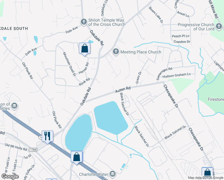 map of restaurants, bars, coffee shops, grocery stores, and more near 1225 Auten Road in Charlotte