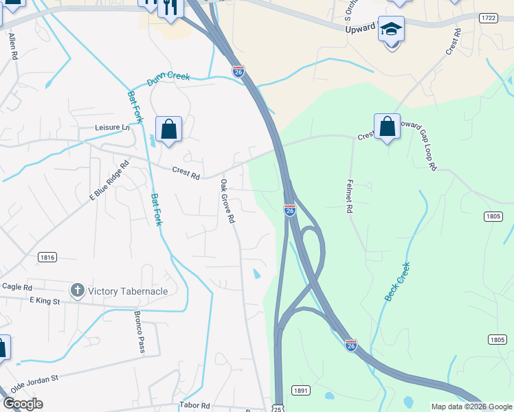 map of restaurants, bars, coffee shops, grocery stores, and more near 149 Victoria Springs Drive in Flat Rock