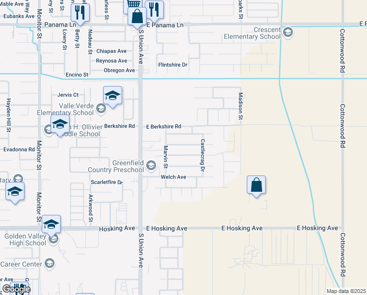 map of restaurants, bars, coffee shops, grocery stores, and more near 404 Vancluse Bay Drive in Bakersfield