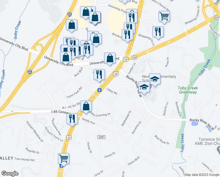 map of restaurants, bars, coffee shops, grocery stores, and more near 8120 Dave McKinney Avenue in Charlotte