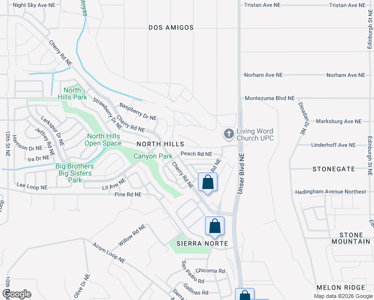 map of restaurants, bars, coffee shops, grocery stores, and more near 1833 Peach Road Northeast in Rio Rancho
