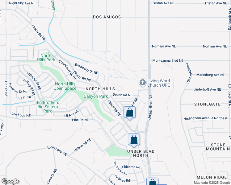 map of restaurants, bars, coffee shops, grocery stores, and more near 1813 Peach Road Northeast in Rio Rancho