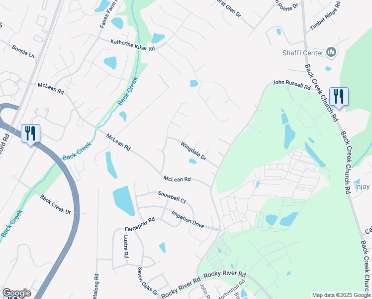 map of restaurants, bars, coffee shops, grocery stores, and more near 2600 Wingdale Drive in Charlotte