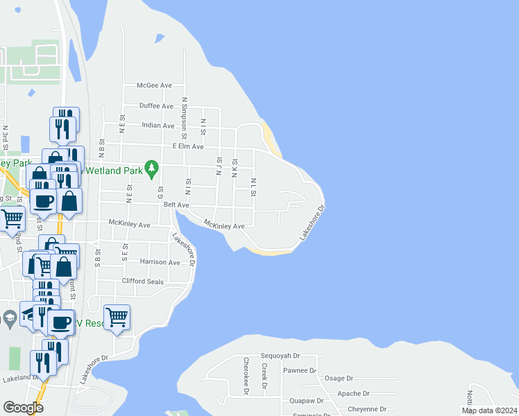 map of restaurants, bars, coffee shops, grocery stores, and more near 102 Janeway Drive in Eufaula