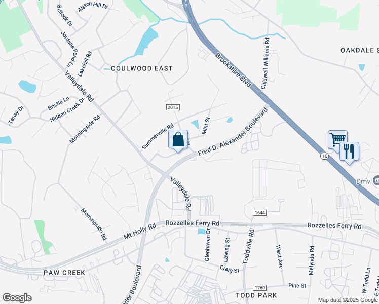 map of restaurants, bars, coffee shops, grocery stores, and more near 512 Oak Street in Charlotte