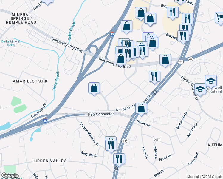 map of restaurants, bars, coffee shops, grocery stores, and more near 7100 Macfarlane Boulevard in Charlotte
