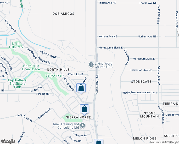 map of restaurants, bars, coffee shops, grocery stores, and more near 1712 Plum Road Northeast in Rio Rancho