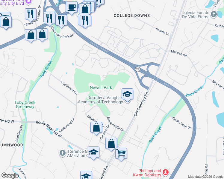 map of restaurants, bars, coffee shops, grocery stores, and more near 1136 Wylam Dilly Court in Charlotte