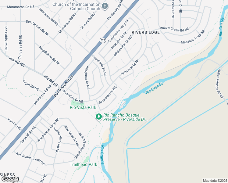map of restaurants, bars, coffee shops, grocery stores, and more near 1733 Savannah Drive Northeast in Rio Rancho