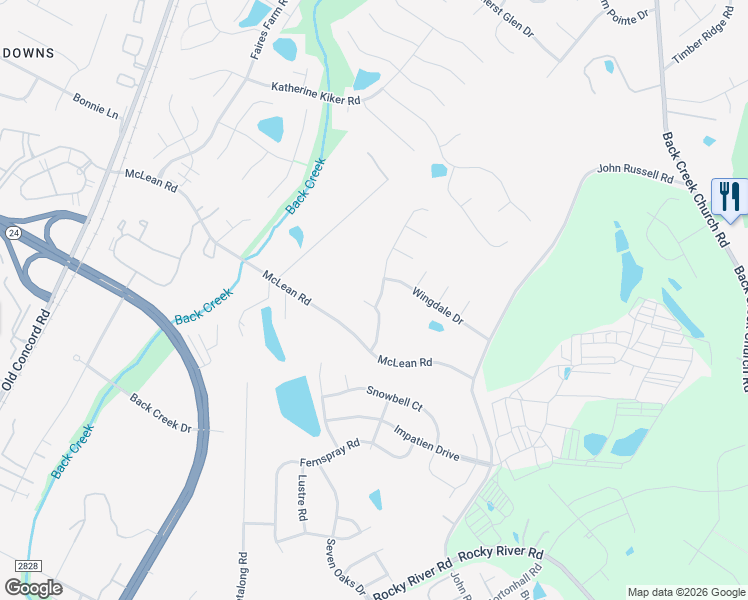 map of restaurants, bars, coffee shops, grocery stores, and more near 10215 Roundleaf Drive in Charlotte