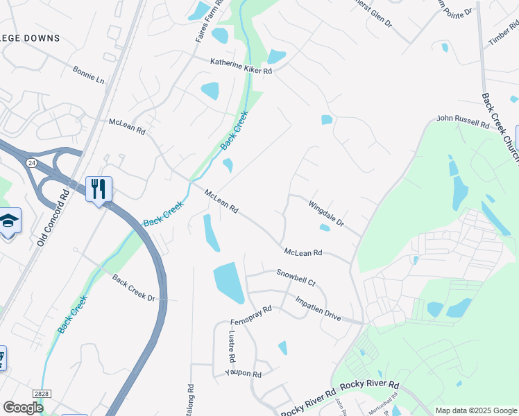 map of restaurants, bars, coffee shops, grocery stores, and more near 2409 McLean Road in Charlotte