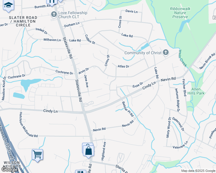 map of restaurants, bars, coffee shops, grocery stores, and more near 3628 Greenloch Court in Charlotte
