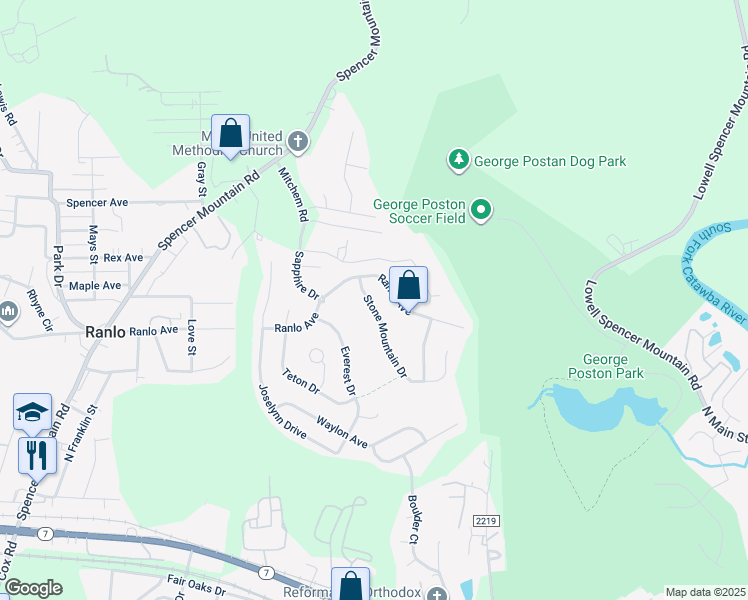 map of restaurants, bars, coffee shops, grocery stores, and more near 4323 Stone Mountain Drive in Gastonia