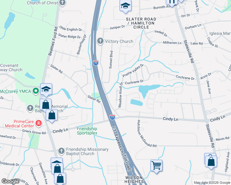 map of restaurants, bars, coffee shops, grocery stores, and more near in Charlotte
