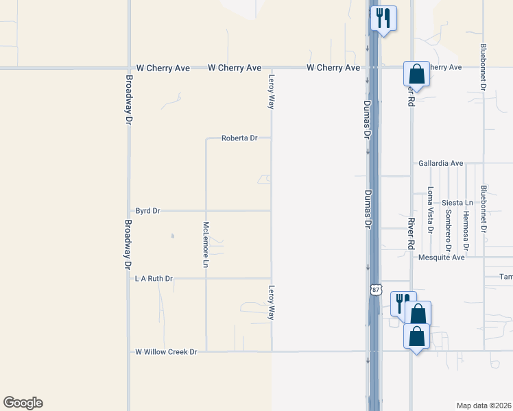 map of restaurants, bars, coffee shops, grocery stores, and more near 308 Byrd Drive in Amarillo