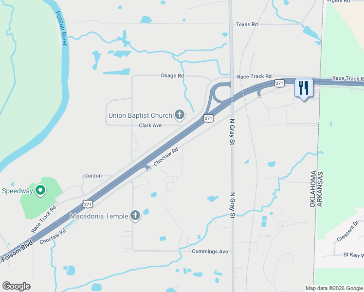 map of restaurants, bars, coffee shops, grocery stores, and more near 2530 Choctaw Road in Pocola