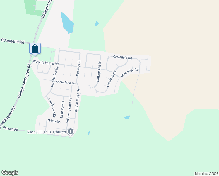 map of restaurants, bars, coffee shops, grocery stores, and more near 5906 Chadwell Road in Millington