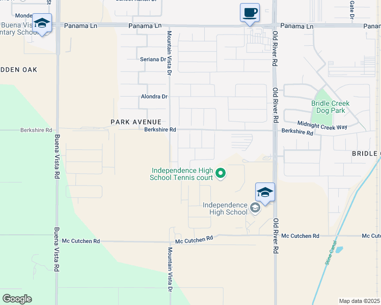 map of restaurants, bars, coffee shops, grocery stores, and more near 10305 Yukon River Avenue in Bakersfield