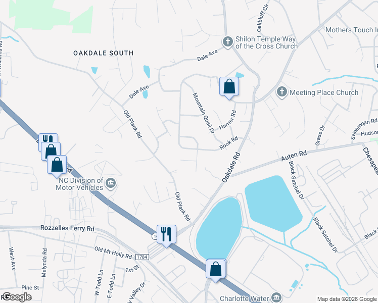 map of restaurants, bars, coffee shops, grocery stores, and more near 515 Rook Road in Charlotte