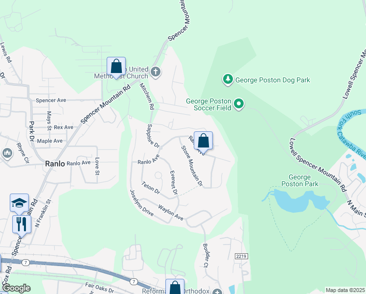 map of restaurants, bars, coffee shops, grocery stores, and more near 4316 Stone Mountain Drive in Gastonia