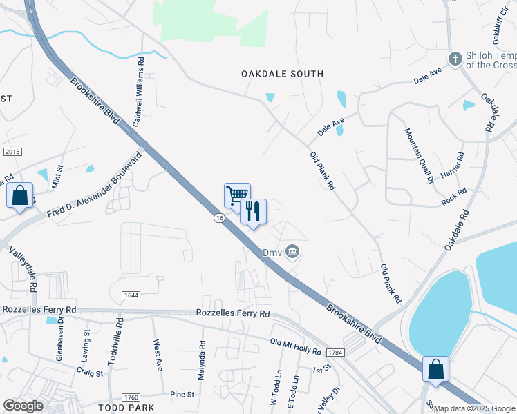 map of restaurants, bars, coffee shops, grocery stores, and more near 6128 Brookshire Boulevard in Charlotte