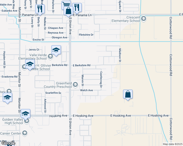 map of restaurants, bars, coffee shops, grocery stores, and more near 404 Vancluse Bay Drive in Bakersfield