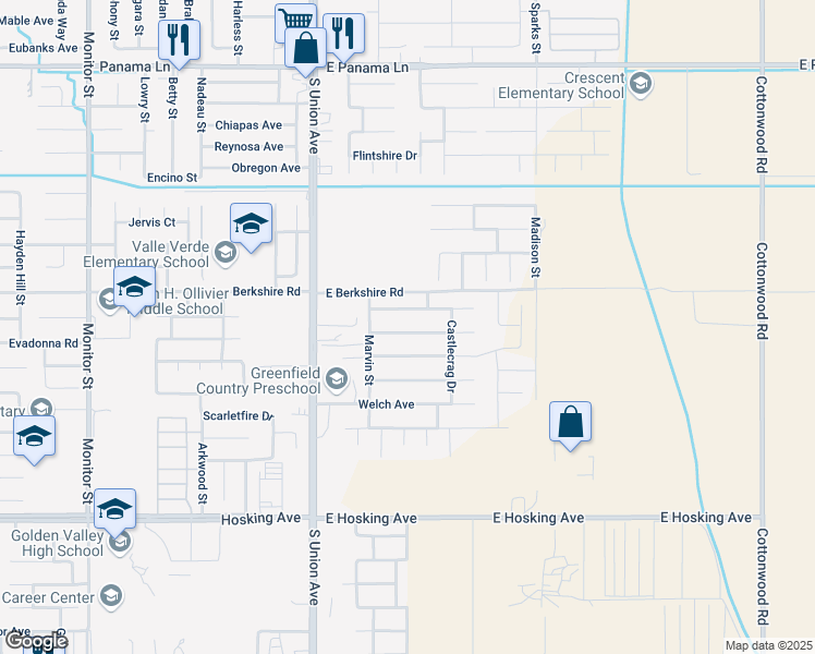 map of restaurants, bars, coffee shops, grocery stores, and more near 404 Vancluse Bay Drive in Bakersfield