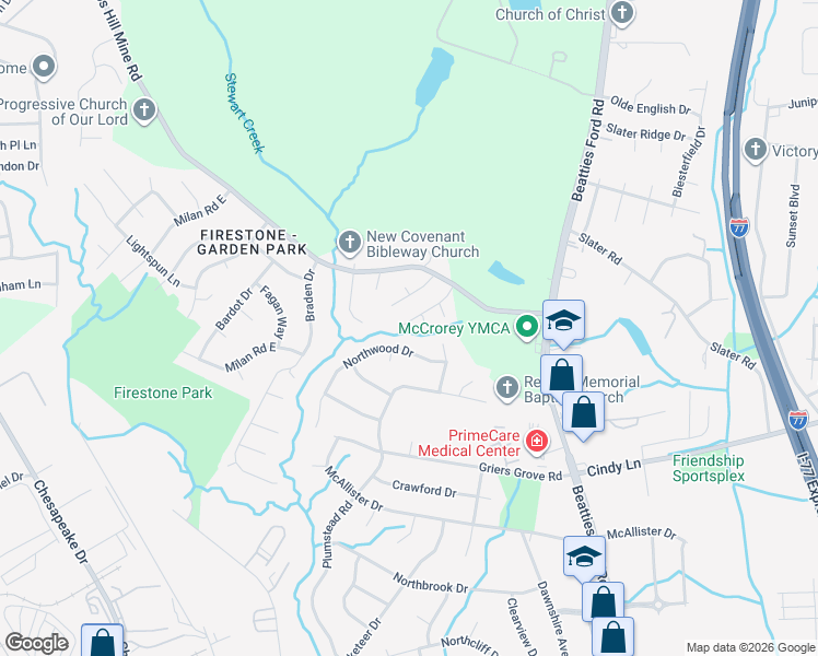 map of restaurants, bars, coffee shops, grocery stores, and more near 3622 Silver Ore Lane in Charlotte