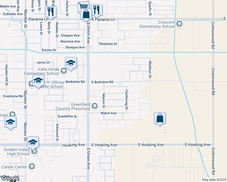 map of restaurants, bars, coffee shops, grocery stores, and more near 404 Vancluse Bay Drive in Bakersfield