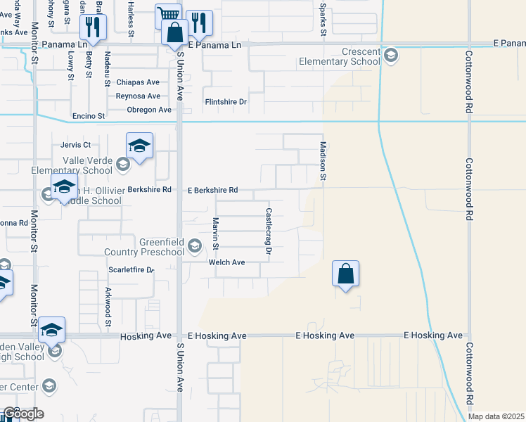 map of restaurants, bars, coffee shops, grocery stores, and more near 514 Vancluse Bay Drive in Bakersfield