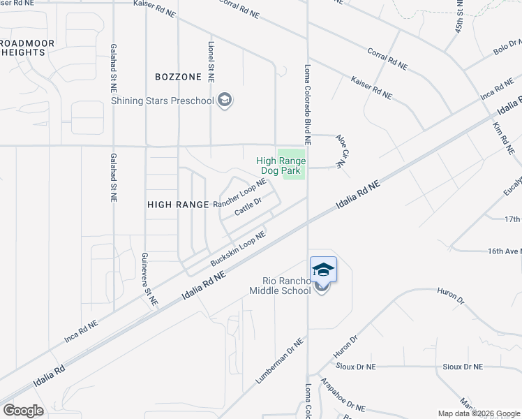 map of restaurants, bars, coffee shops, grocery stores, and more near 3781 Rancher Loop Northeast in Rio Rancho